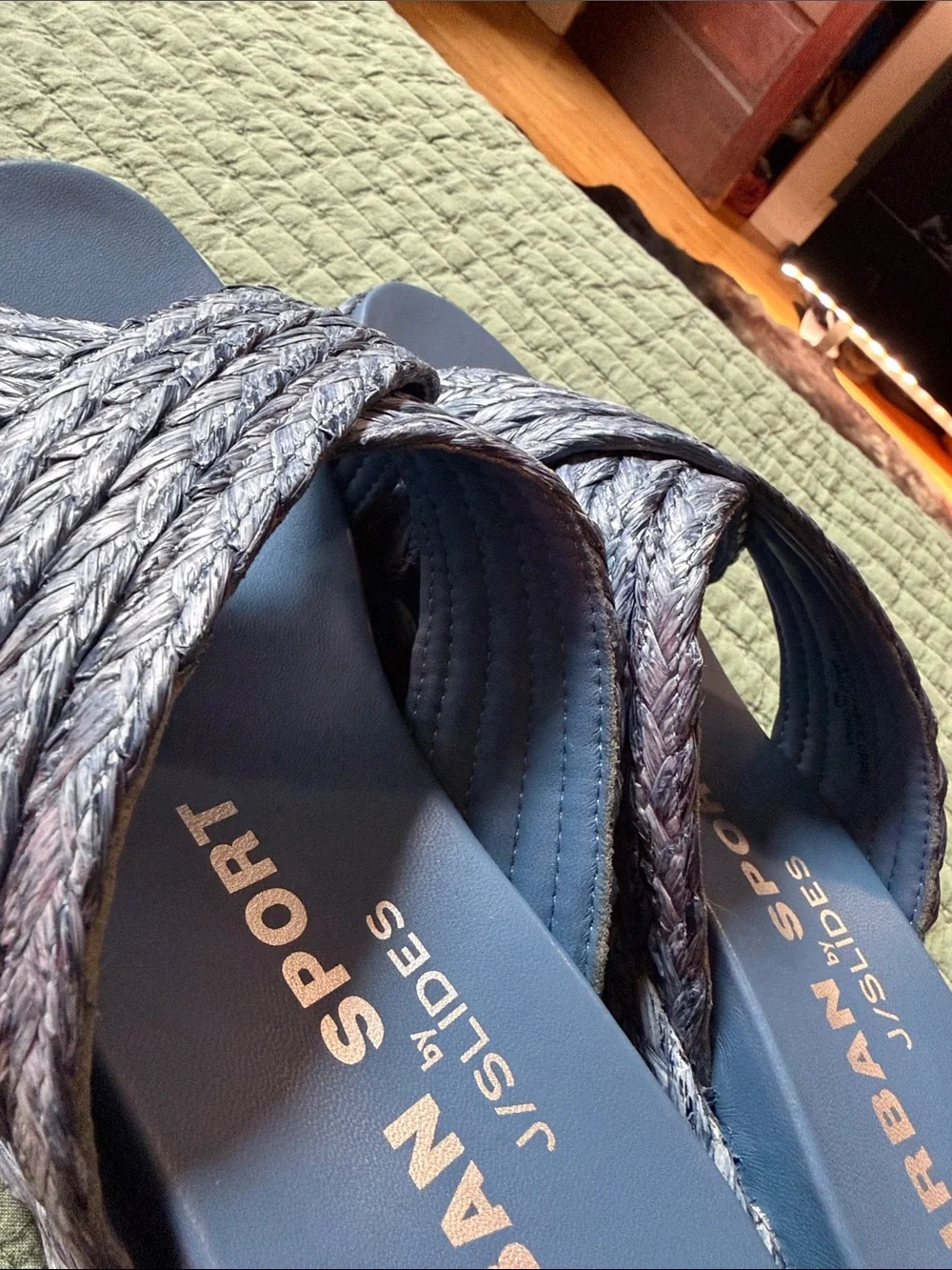 J Slides Blue Braided Espadrille Platform Sandals NWOT
